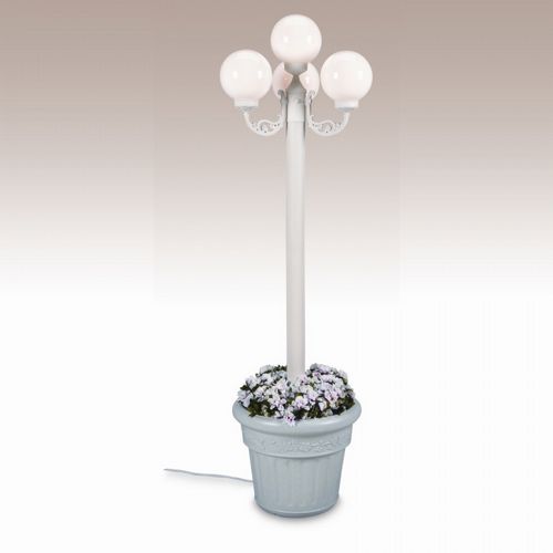 European 4 Globe Portable Planter Patio Lamp White Globes Black PLC-00390-BL